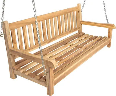 Produktbild von 3-Sitzer Gartenschaukel Susana, hängende Bank 150 cm, Teakholz massiv, Schaukelbank für den Garten + Terrasse, pflegeleichtes Unikat, Hängeschaukel/Holzschaukel