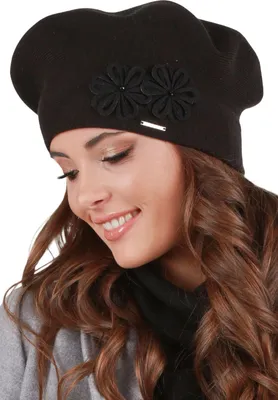Produktbild von Vivisence Baskenmütze Damen mit Blumenapplikation Universalgröße - Mütze Damen Winter für Elegante Frauen Strickmütze herbst Wollmütze warm - Schwarz