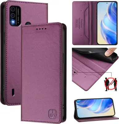 Immagine prodotto di Custodia in pelle per itel A48, flip case con slot per carte di credito, portafoglio e supporto Viola