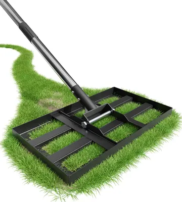 Productafbeelding van Gazonrakel met verstelbare metalen steel van 2 meter, 43 x 25 cm, tuingereedschap voor bodemverbetering