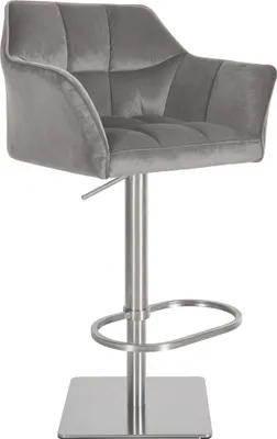 Produktbild von Barhocker SIHAR - Samt Grau 64x45x88 cm Silber | Barstuhl Höhenverstellbar Mit Lehne Drehbar Tresenhocker Tresenstuhl Kneipenhocker Kneipenstuhl
