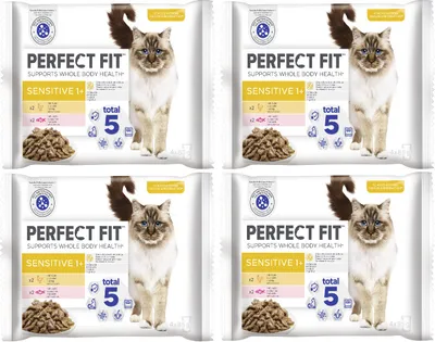 Produktbild von PERFECT FIT™ Katze Portionsbeutel Sensitive mit Huhn und Lachs 4 x 4 x 85g