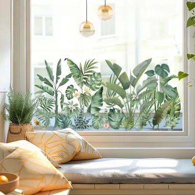 Produktbild von Fensterbilder Tropische Palmblatt Fensteraufkleber - Statisch haftend - Dekoration für Glasflächen - Grün - 60 x 30 cm