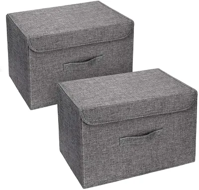 Image de Boîtes de rangement avec couvercle, caisses de rangement pliables avec poignée, paniers de rangement en tissu, boîtes de rangement pour l'armoire, boîtes pliables pour
