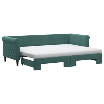 Produktbild von Tagesbett Ausziehbar mit Matratzen Dunkelgrün 80x200 cm Samt