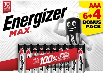 Immagine prodotto di ENERGIZER MAX batterie AAA microstilo alcaline, confezione da 10 pezzi, 1810107