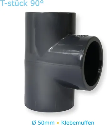 Produktbild von PVC-U Fitting T-Stück 90° 50mm für Rohr Schlauch Verrohrung Pool Schwimmbecken