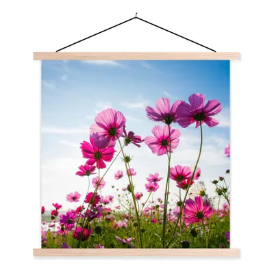 Produktbild von MuchoWow® Textilposter Blumen - Rosa - Cosmea 120x120 cm mit holzfarbenen Rahmen - Textil-Poster