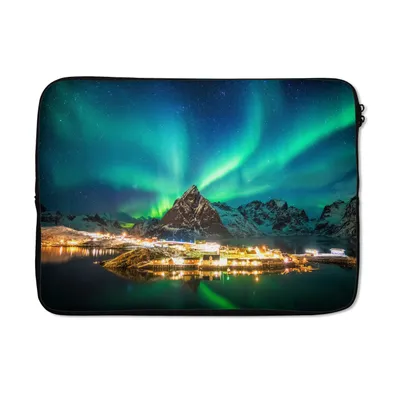 Produktbild von MuchoWow® Laptop Hülle 14 ZollNordlicht - Lichter - Berg - Norwegen Laptoptasche - Laptoptasche - Stoßsicher - Schutzhaube