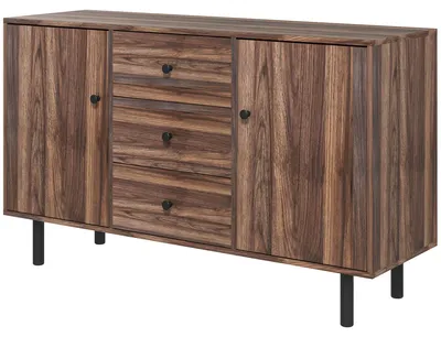 Immagine prodotto di Credenza 2 Ante 3 Cassetti 127x40x76 cm in Legno e Truciolato Marrone e Nero