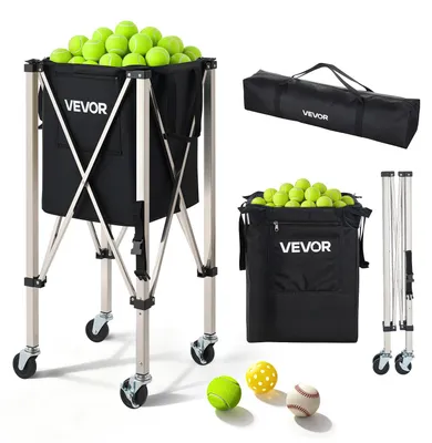 Produktbild von VEVOR 2-in-1 Tennis- und Pickleball-Hopper mit Abholrohr, faltbarer Pickleball-Wagen mit Rädern, fasst 150 Tennisbälle oder 260 Pickleballs, tragbarer Pickleball-Caddy-Halter für das Training, 200 Bälle