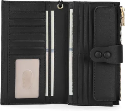 Produktbild von Große Damen Geldbörse mit RFID-Schutz, vielen Fächern, Kartenhaltern, Reißverschluss-Münztasche und abnehmbarem Handgelenkriemen,Portmonee für sichere