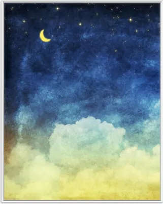 Produktbild von Wallario Wandbild Wolkenhimmel mit Mond und Sternen, Größe: 40,30 x 50,30 cm, Poster mit weißem Aluminiumrahmen