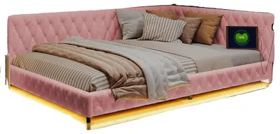 Productafbeelding van Gestel voor een slaapbank, LED-sfeerverlichting, geïntegreerde USB-oplaadpoorten, roze, 140x200 cm