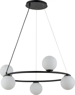 Zdjęcie produktu dla Lampa wisząca dekoracyjna nowoczesna czarny ring pięć szklanych białych kul Gama Koło 5xG9 12W Sigma Lighting