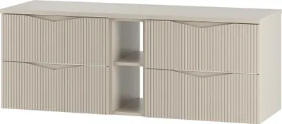 Produktbild von Badezimmer Doppelwaschtischunterschrank mit 140 cm Breite in beige mit gerillter Front, 4 Schubladen & 2 Fächer - CALURI-140