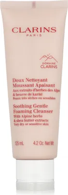 A product shot of a Clarins cleanser tube against a white background.