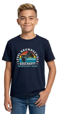 Produktbild von Spreadshirt Level Grundschule Geschafft Gamer 5. Klasse Teenager T-Shirt, 152/164 (12-14 Jahre), Navy