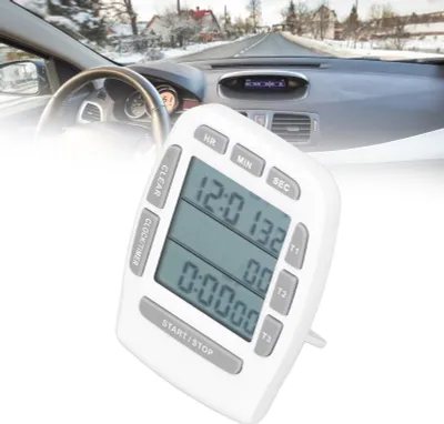 Immagine prodotto di Orologio con triplo timer, conto alla rovescia, display LCD 4,0 x 4,4 cm, bianco, multifunzionale, batteria ricaricabile integrata