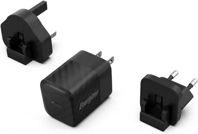 Immagine prodotto di ENERGIZER, caricatore di rete GaN 4A USB-C 20W con prese UE/UK/US, nero