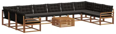Produktbild von vidaXL Outdoor-Sofagarnitur mit Kissen 11 pcs Natürlich und Schwarz