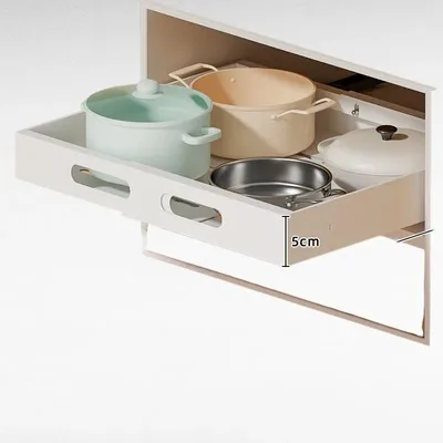 Image de Organisateur de cuisine extensible - Étagère de placard - Réglable - Extensible - Acier inoxydable - Compartiments divisés - 1 pièce - Blanc