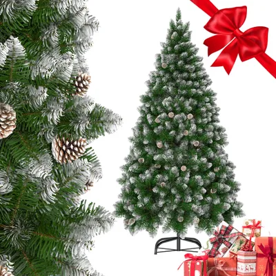 Produktbild von ROSEJANE Künstlicher Weihnachtsbaum 240 cm mit Zapfen & Schneeoptik, 850 Zweigspitzen, Kunsttanne mit Metallständer