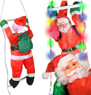 Image de Père Noël sur une échelle, éclairage LED multicolore, PLUS & DÉCO