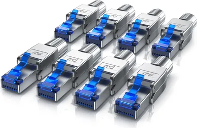 Produktbild von Primewire 8x Netzwerkstecker RJ-45 (Ethernet) zu Netzwerkkabel, Werkzeuglos RJ45 CAT 8, Gigabit Ethernet LAN Kabel, 40 Gbit/s, silber