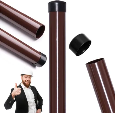 Obrázek produktu pro Sloupky plotu – kulaté – 48 mm – 2 m – 8 kusů, ocel s práškovým nástřikem 1,5 mm, hnědá RAL 8017, s plastovou krytkou, pro drátěný plot