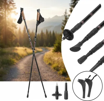 Produktbild von Nordic Walking Stöcke 2er-Set Aluminium, höhenverstellbar 65–135 cm, Korkgriff