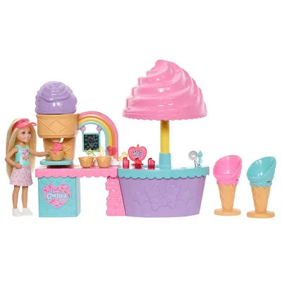 Produktbild von Barbie Chelsea Eisstand-Spielset mit -Puppe, Eismasse in 2 Farben und Zubehör, Modepuppe, Weiblich, 4 Jahr(e), Junge/Mädchen, 223 mm, Mehrfarbig