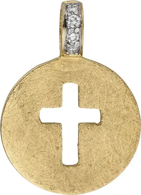 Produktbild von Anhänger Kreuz 585 Gold Gelbgold eismatt 4 Diamanten Brillanten Kreuzanhänger