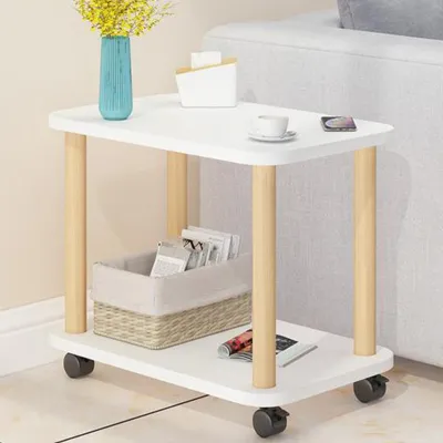 Produktbild von Beistelltisch, Rechteckiger Beistelltisch, Holz-Nachttisch mit 2-stufigem Ablagefach, Wohnzimmer kleiner Couchtisch, Nachttisch aus Holz für das Schla