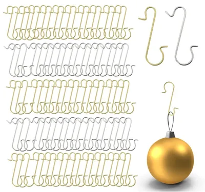 Immagine prodotto di 100x ganci per l'albero di Natale: ganci per l'albero in oro e argento - appendini a forma di "S" per decorazioni e baubles natalizi