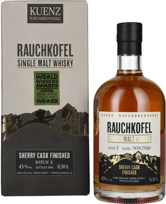 Image de Kuenz Naturbrennerei Rauchkofel Single Malt Whisky Sherry Cask Finished 43% Vol. 0,5l en boîte cadeau