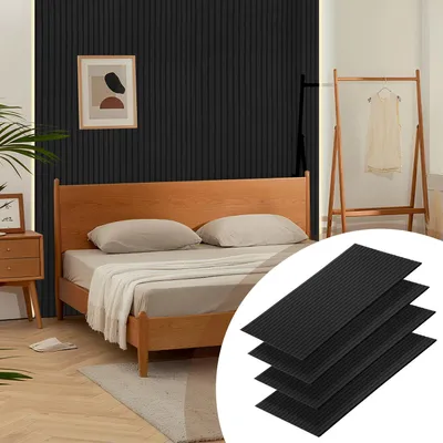 Obrázok produktu pre Akustické panely Eikuavons, filcové, samolepiace, 4 kusy, 120 x 60 x 0,9 cm, zvukovoizolačné panely na stenu, s vertikálnymi drážkami, čierna farba