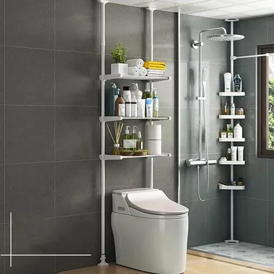 Produktbild von Badregale, Standregal, 3-Tiers Toilettenregal, WC-Regal, Badezimmerregale, 44x260cm, verstellbare Ablagen, Aufbewahrungsregal, Weiß