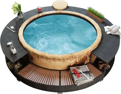 Produktbild von "2026 Promotion" Whirlpool-Umrandung Schwarz Poly-Rattan - Poolzubehör CC25860