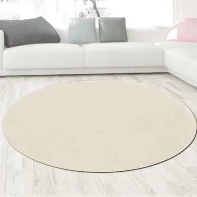 Image de Tapis Crème moderne Uni élégant clair intemporel doux Taille - 120 cm Rond