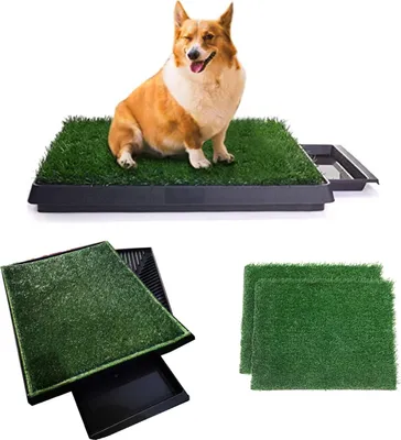 Produktbild von 2 Stück Kunstrasen Welpentoilette Hundetoilette, Kanten-Overlock, 63 x 50x 7cm Hundeklo mit Tablett & Kunstrasen Gras, Trainingsunterlage für Haustiere, Indoor Haustiere WC