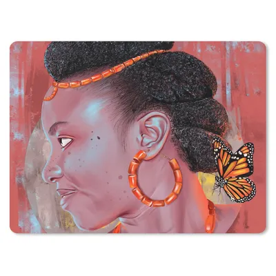 Produktbild von MuchoWow® Mauspad Mousepad Vintage - Frau - Porträt - Schmetterling - Rot 40x30 cm - Mousepads - Maus Mat - Pad - Mausunterlage - Anti Rutsch