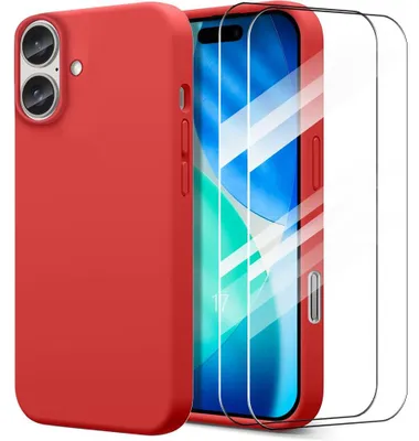 Image de Coque + 2 Verres Trempés pour iPhone 17 - Protection Silicone Ultra Slim Antichoc Anti-Rayures - Rouge