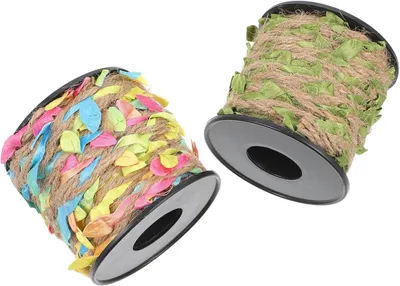 Produktbild von 2 Rollen Geflochtenes Hanfkordel mit Künstlichen Blättern in Grün für DIY-Projekte