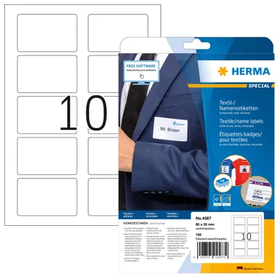 Productafbeelding van HERMA Textil/Namensetiketten A4 80x 50mm weiss 100 St.