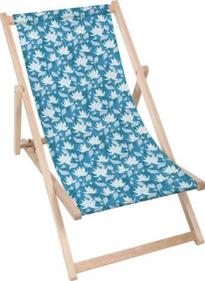 Produktbild von Dreamroots Liegestuhl klappbar Holz, Buchenholz bis 130 kg, Sonnenliege klappbar mit 3-stufiger Neigungsregulierung der Rückenlehne, Blue Water Lily