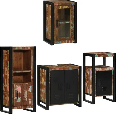 Imagen del producto de vidaXL Juego de muebles de baño, 4 piezas, varios colores, madera maciza reciclada
