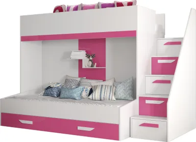 Produktbild von MINIO go for it, Etagenbett "PARTY 16", Kinderbett, Griffe aus MDF, Rosa / Weiße Farbe