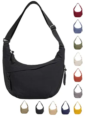 Image de Omgoods - Sac bandoulière demi-lune en nylon avec bandoulière réglable