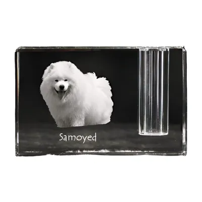 Obrázek produktu pro Samojed - Stojan na pera, křišťálový organizér s fotografií psa, jedinečná dekorace na stůl od značky Art-Dog